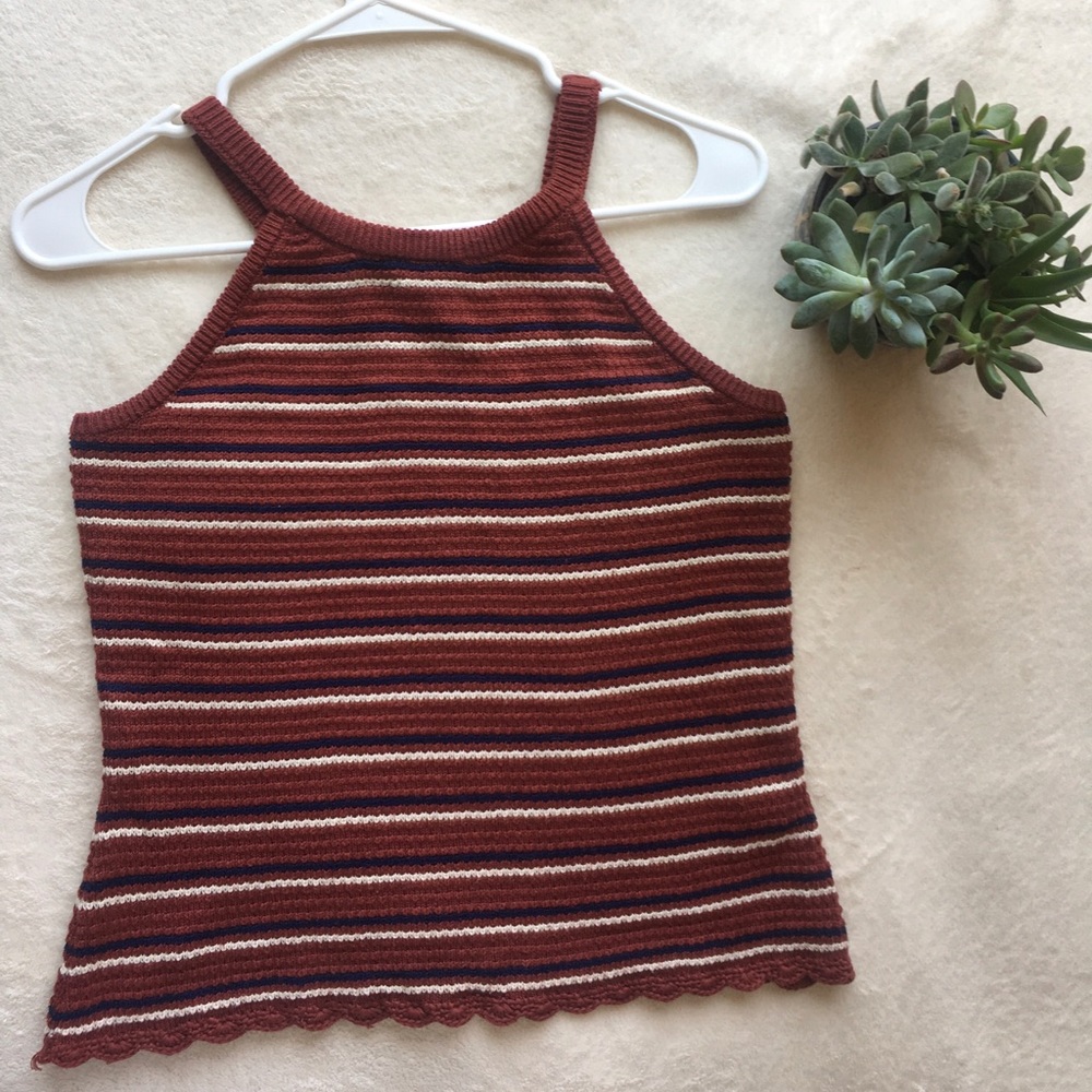 Red/Maroon Striped Halter Top